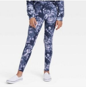 ART CLASS Girl's V-Waist Purple | Navy Tie - Die Leggings with Pockets L (10-12)